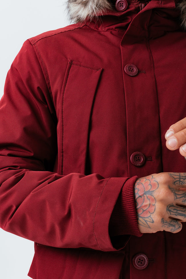 HYPE BURGUNDY LUXE LONGLINE MEN'S PARKA JACKET