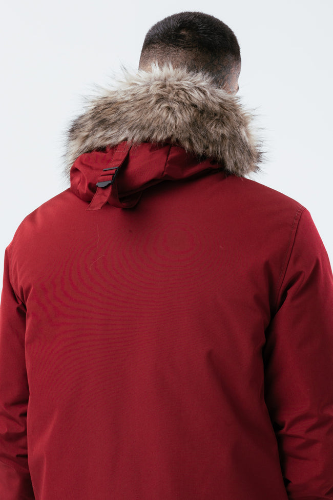 HYPE BURGUNDY LUXE LONGLINE MEN'S PARKA JACKET