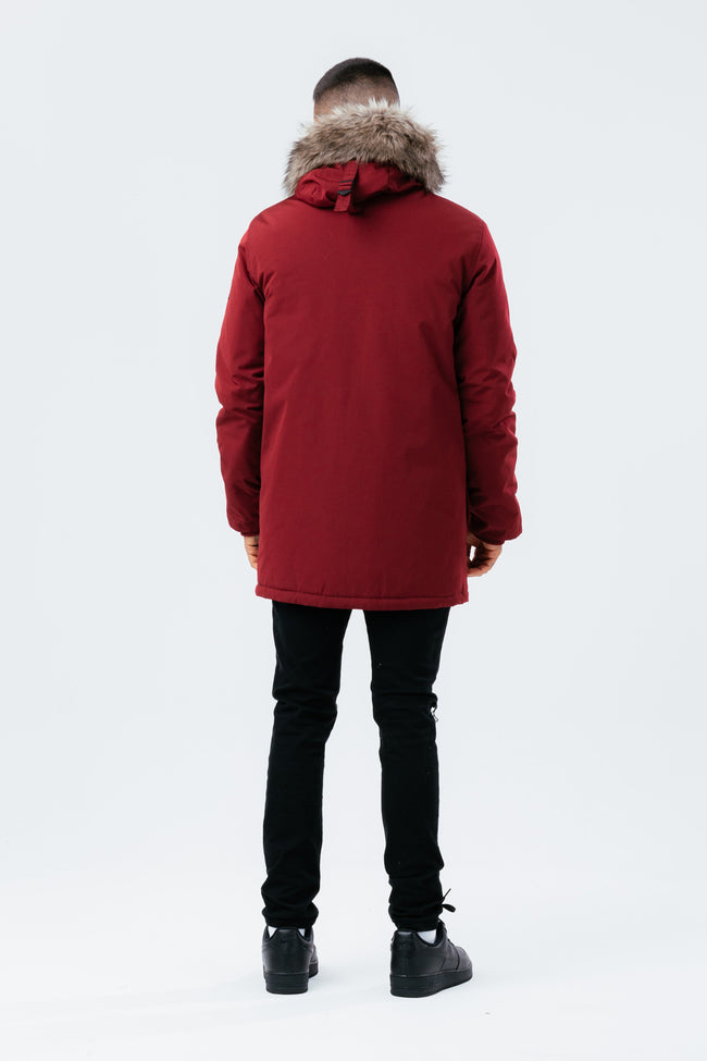 HYPE BURGUNDY LUXE LONGLINE MEN'S PARKA JACKET