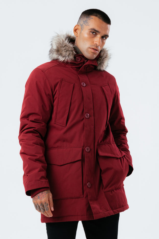 HYPE BURGUNDY LUXE LONGLINE MEN'S PARKA JACKET