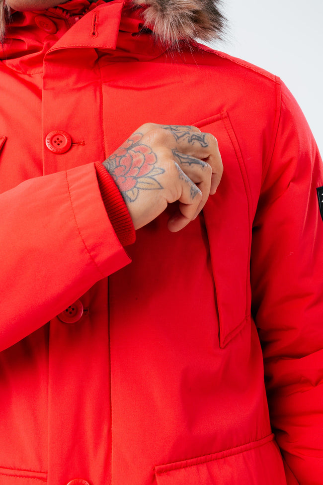 HYPE RED LUXE LONGLINE MEN'S PARKA JACKET