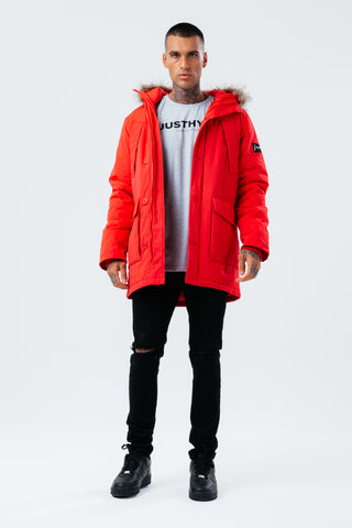 HYPE RED LUXE LONGLINE MEN'S PARKA JACKET