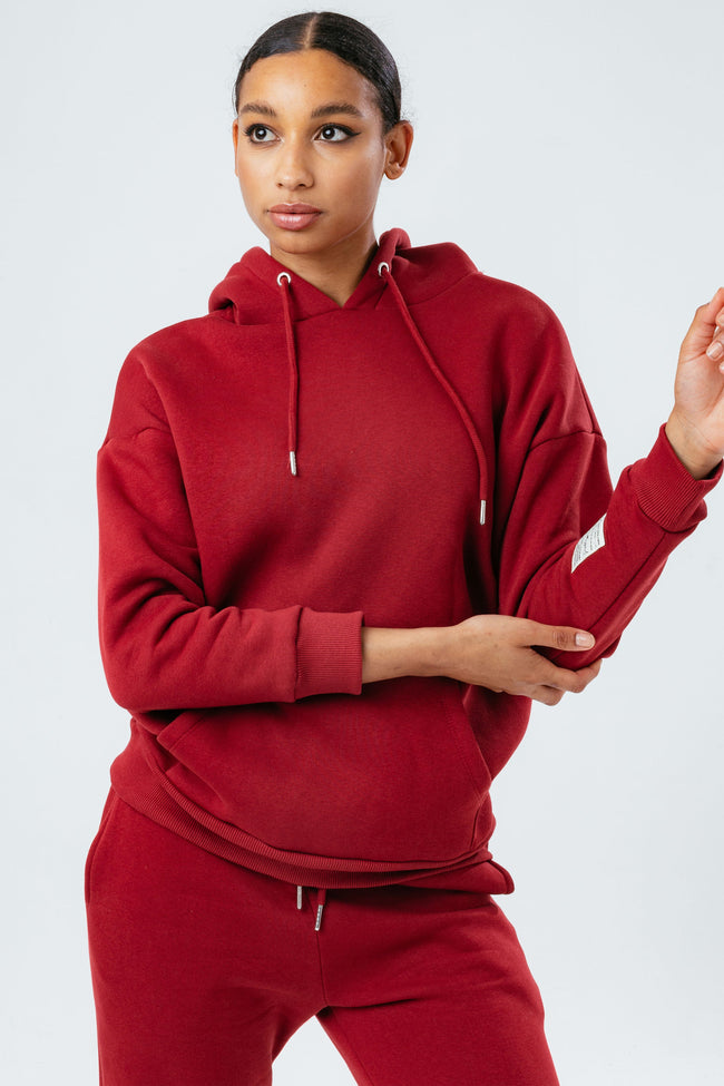 HYPE STAPLE BURGUNDY WOMEN'S PULLOVER HOODIE