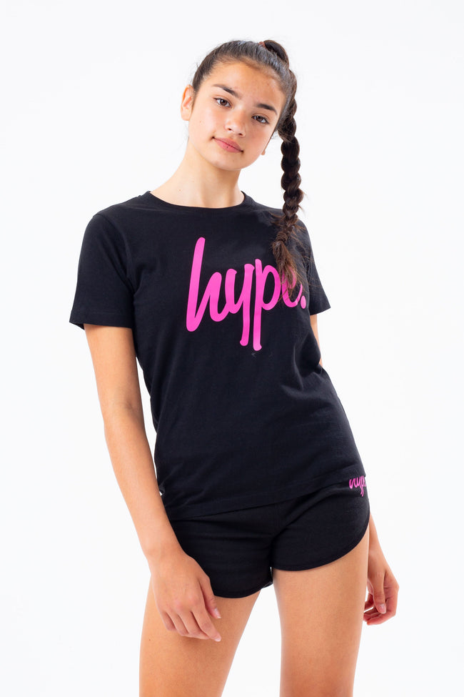 HYPE BLACK WITH PINK SCRIPT T-SHIRT AND SHORTS KIDS SET