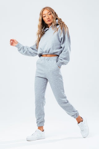 HYPE GREY MARL WOMEN'S CROPPED PULLOVER HOODIE