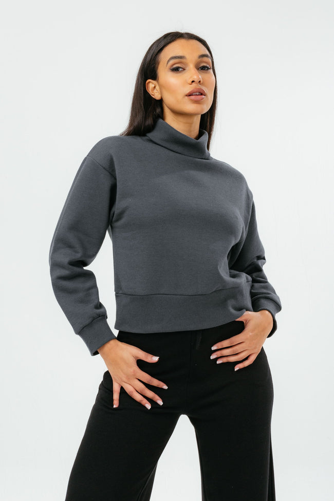 HYPE CHARCOAL ROLL NECK WOMEN'S SWEATSHIRT