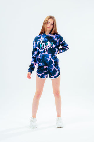 HYPE BLACK PINK TIE DYE DROP SHOULDER GIRLS HOODIE