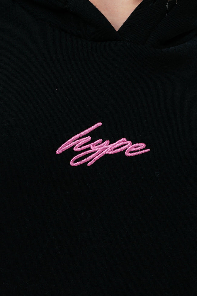 HYPE GIRLS BLACK LEOPARD PANEL SCRIBBLE HOODIE