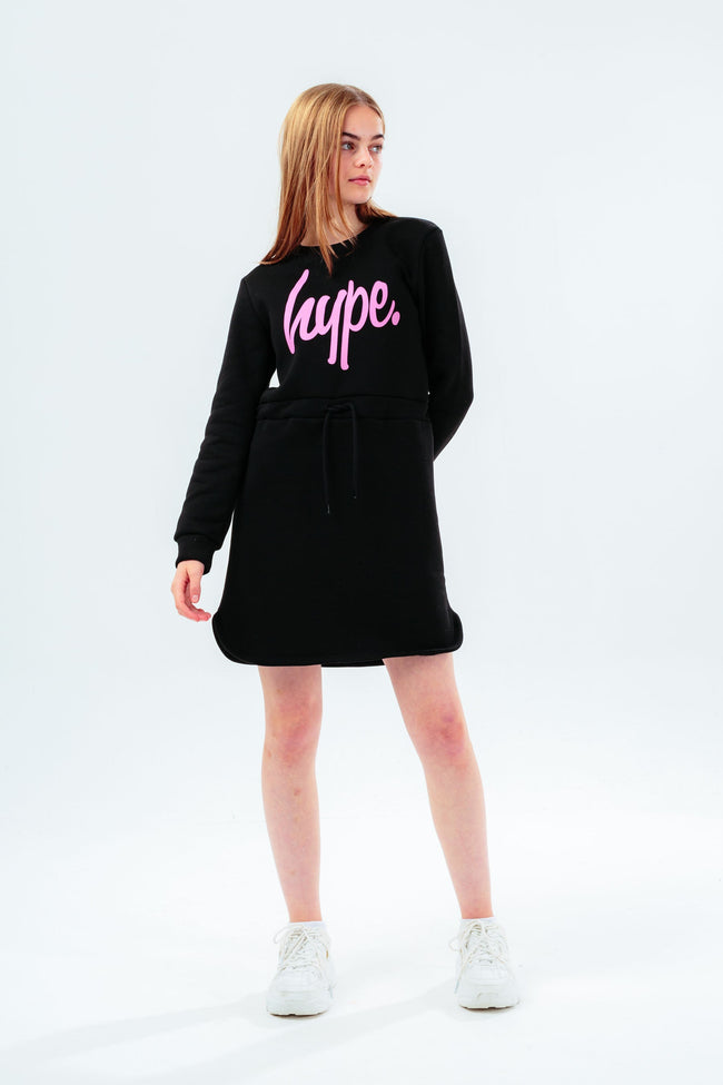 HYPE BLACK PINK SCRIPT DRAWSTRING GIRLS DRESS