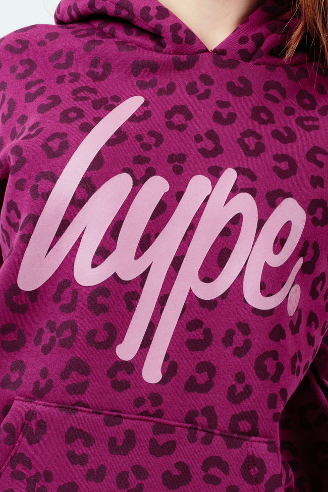 HYPE PURPLE TONAL LEOPARD SCRIPT GIRLS HOODIE