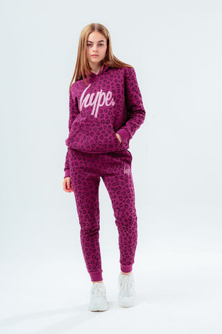 HYPE PURPLE TONAL LEOPARD SCRIPT GIRLS HOODIE