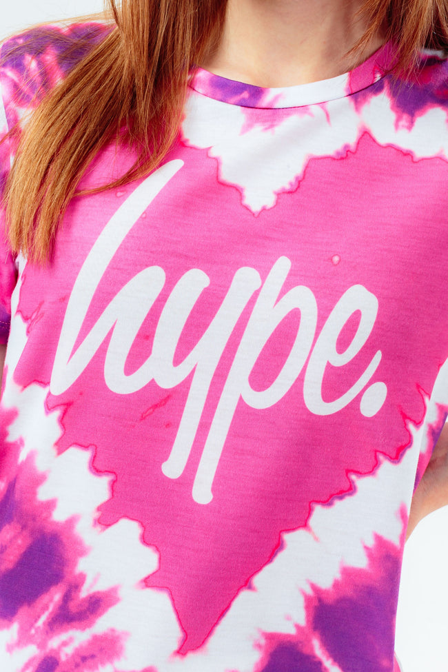 HYPE PINK TIE DYE HEART GIRLS T-SHIRT