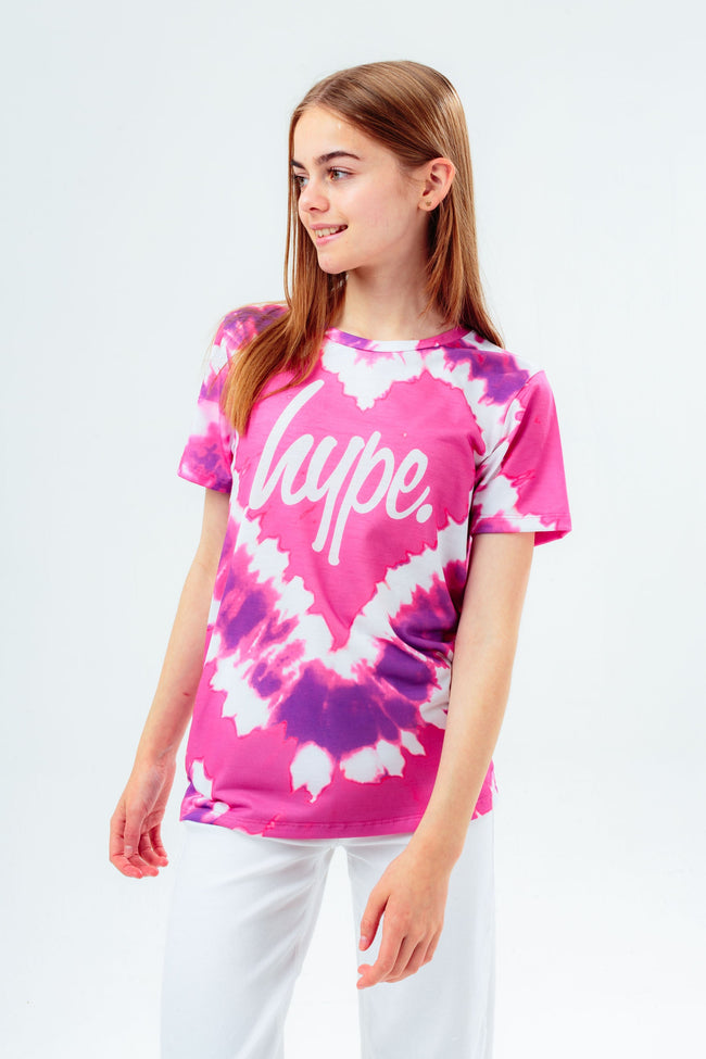 HYPE PINK TIE DYE HEART GIRLS T-SHIRT