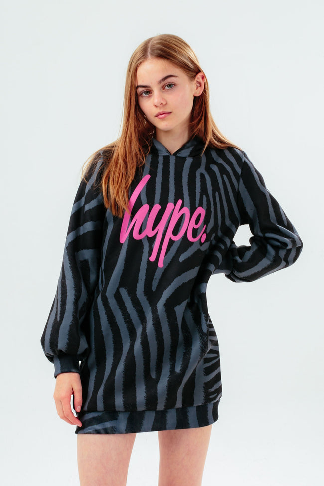 HYPE BLACK TONAL ZEBRA HOODIE GIRLS DRESS