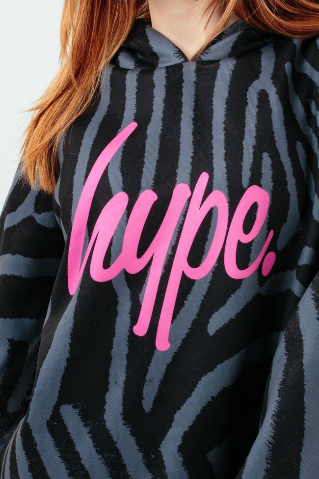 HYPE BLACK TONAL ZEBRA HOODIE GIRLS DRESS