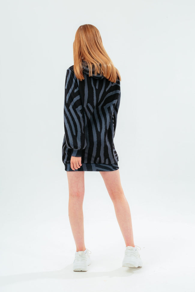 HYPE BLACK TONAL ZEBRA HOODIE GIRLS DRESS