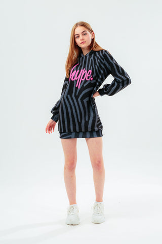 HYPE BLACK TONAL ZEBRA HOODIE GIRLS DRESS