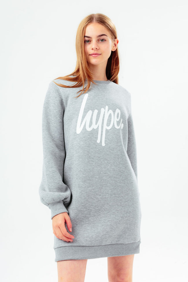 HYPE GREY SCRIPT SWEAT GIRLS DRESS