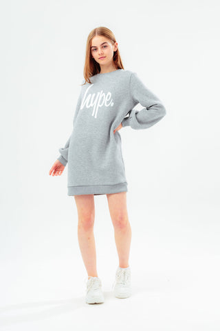 HYPE GREY SCRIPT SWEAT GIRLS DRESS