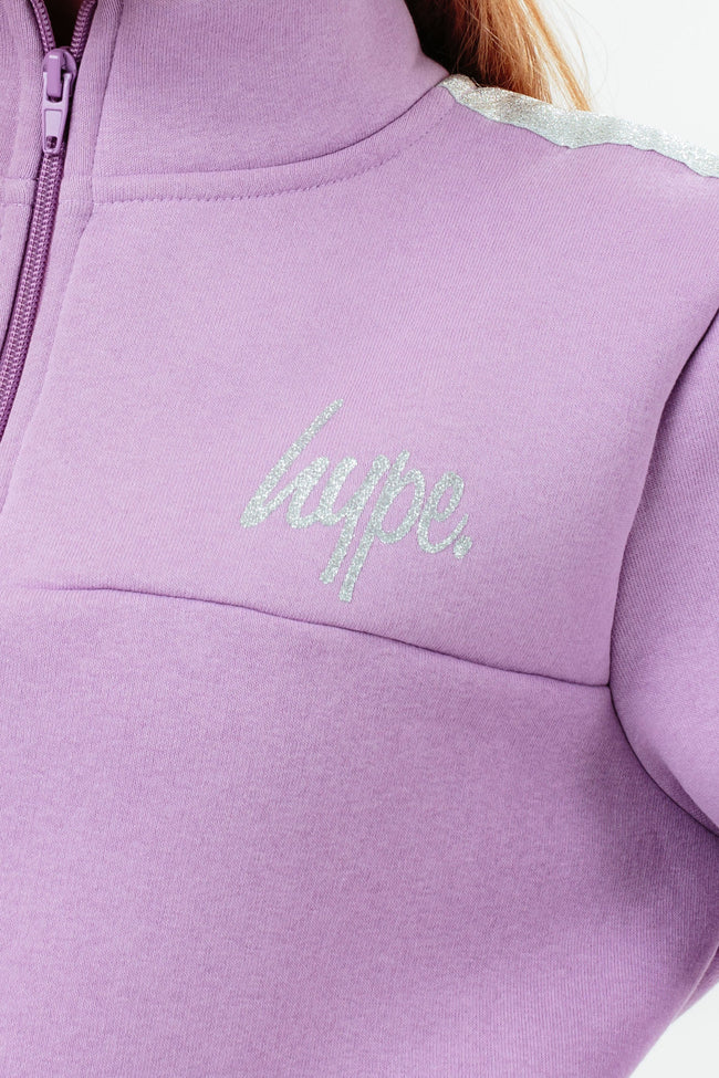 HYPE LILAC GLITTER PANELLED HALF ZIP GIRLS HOODIE