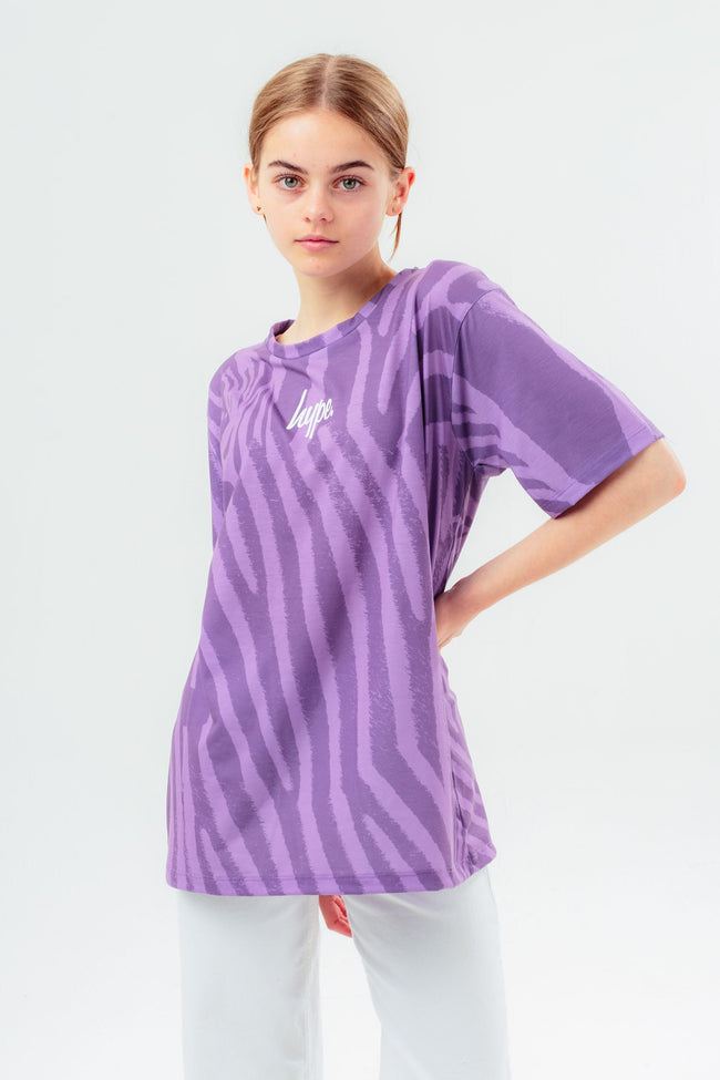 HYPE PURPLE TONAL ZEBRA BOXY GIRLS T-SHIRT