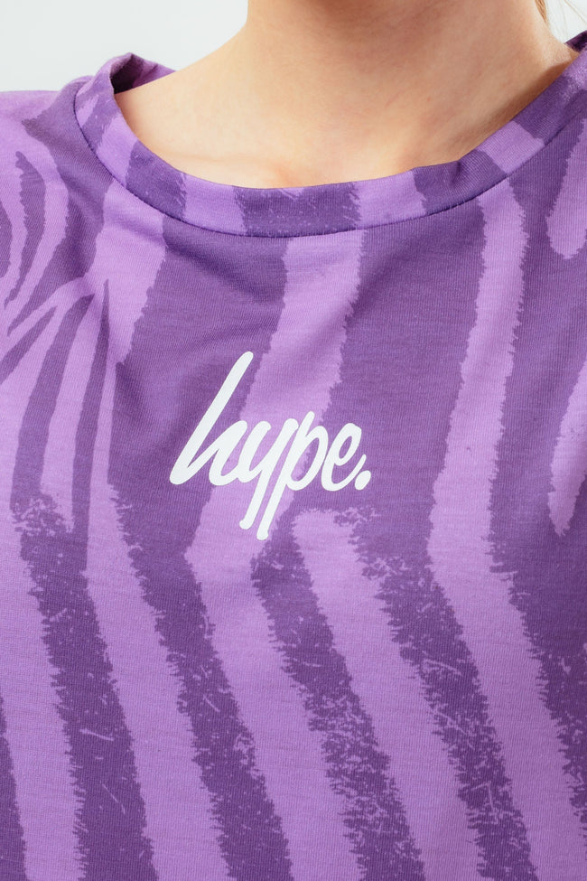 HYPE PURPLE TONAL ZEBRA BOXY GIRLS T-SHIRT