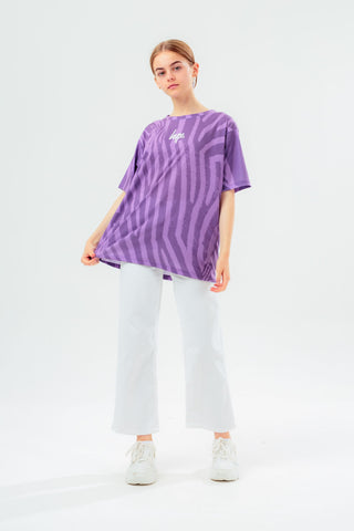 HYPE PURPLE TONAL ZEBRA BOXY GIRLS T-SHIRT