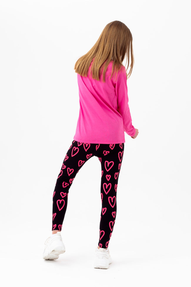 HYPE GIRLS FUCHSIA HEARTS SCRIPT CREW NECK & LEGGINGS