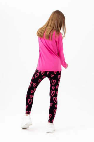 HYPE GIRLS FUCHSIA HEARTS SCRIPT CREW NECK & LEGGINGS