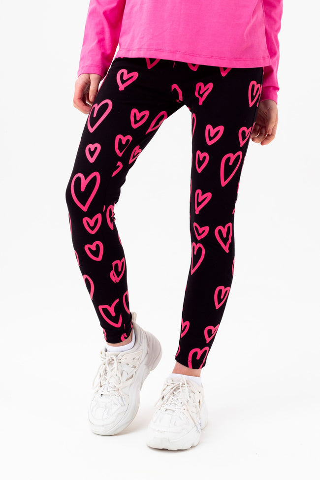 HYPE GIRLS FUCHSIA HEARTS SCRIPT CREW NECK & LEGGINGS