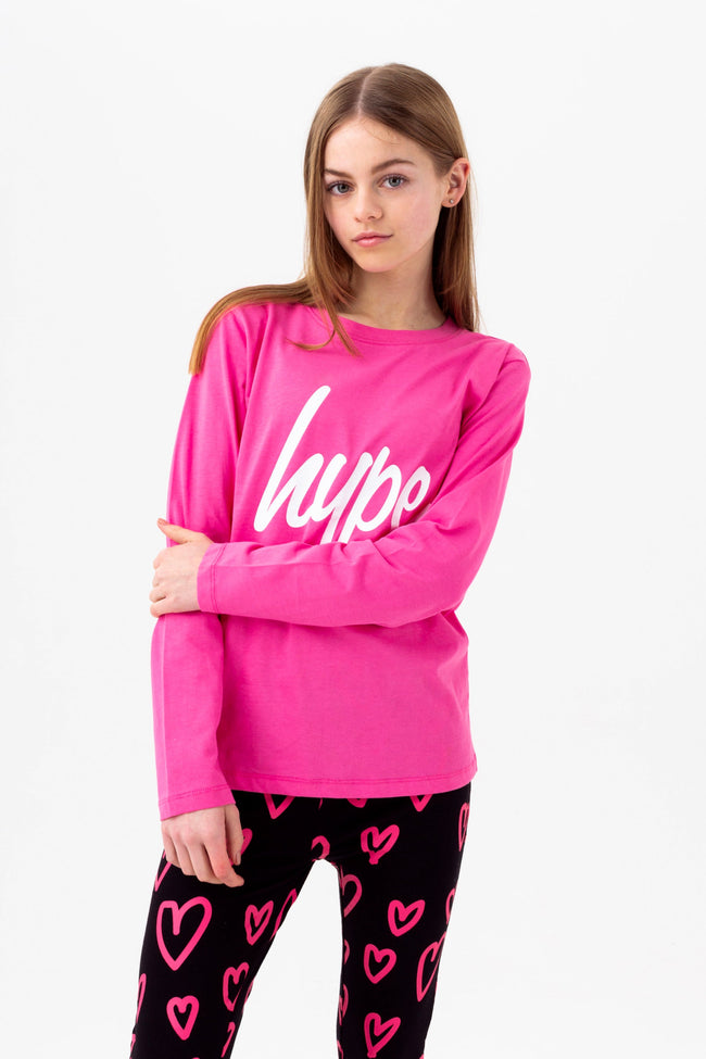 HYPE GIRLS FUCHSIA HEARTS SCRIPT CREW NECK & LEGGINGS