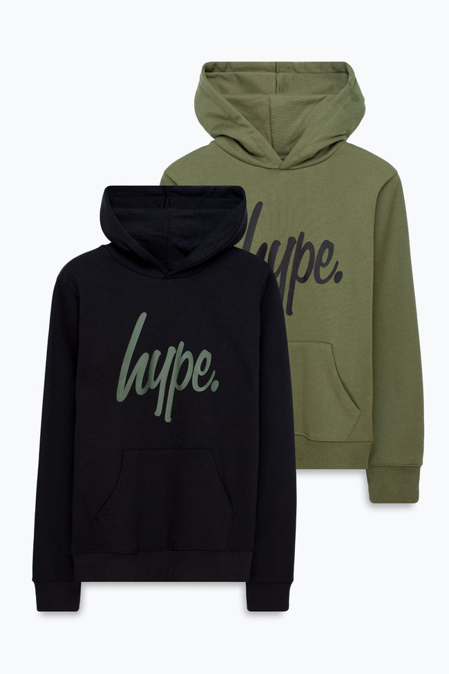 HYPE BOYS KHAKI & BLACK SCRIPT 2 PACK HOODIE