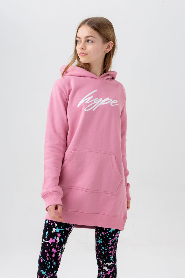 HYPE GIRLS PINK PAINT SPLATTER LONGLINE HOODIE & LEGGINGS