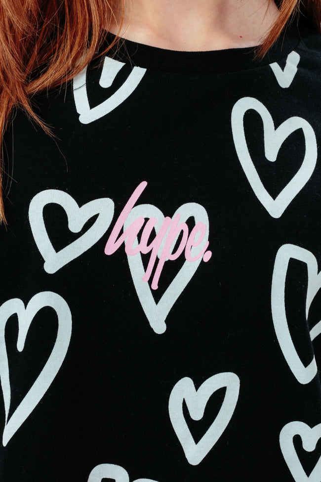 HYPE GIRLS BLACK SCRIPT HEART BOXY T-SHIRT