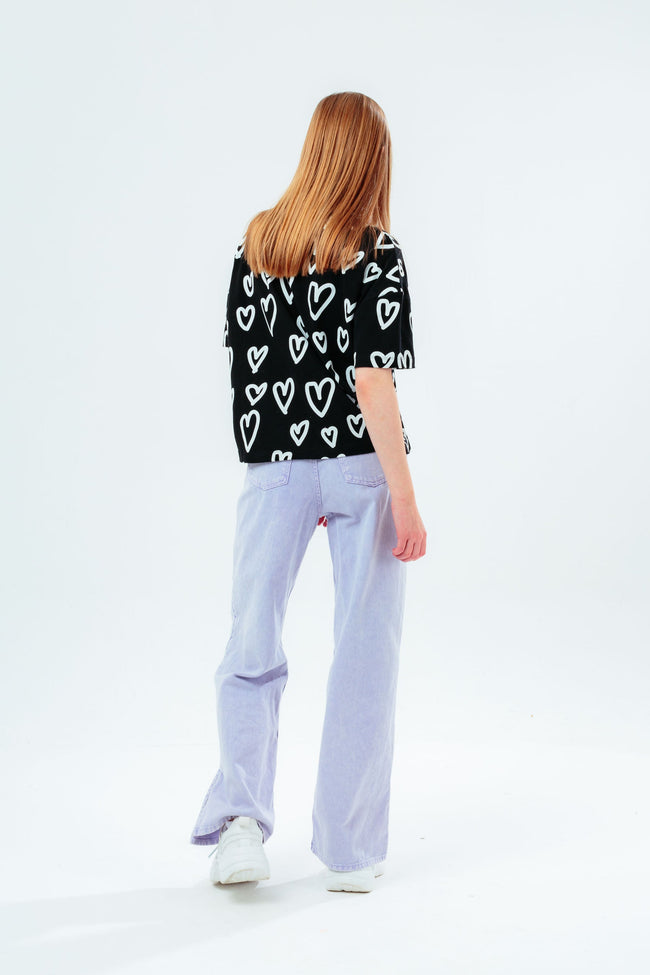 HYPE GIRLS BLACK SCRIPT HEART BOXY T-SHIRT