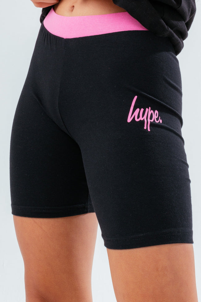 HYPE BLACK WITH PINK SCRIPT T-SHIRT AND CYCLE SHORTS KIDS SET