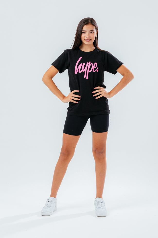 HYPE BLACK WITH PINK SCRIPT T-SHIRT AND CYCLE SHORTS KIDS SET