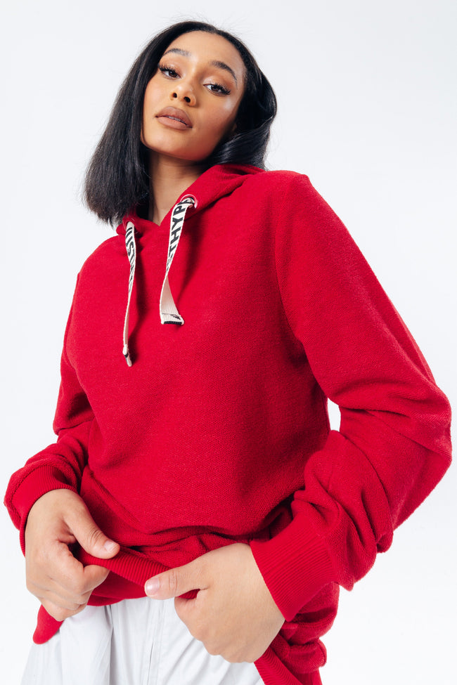 HYPE RED REVERSE LOOP BACK WOMEN'S PULLOVER HOODIE