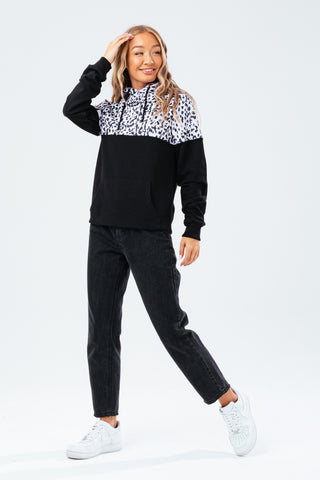 HYPE BLACK ANIMAL PANELLED WOMEN'S PULLOVER HOODIE