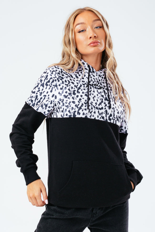 HYPE BLACK ANIMAL PANELLED WOMEN'S PULLOVER HOODIE