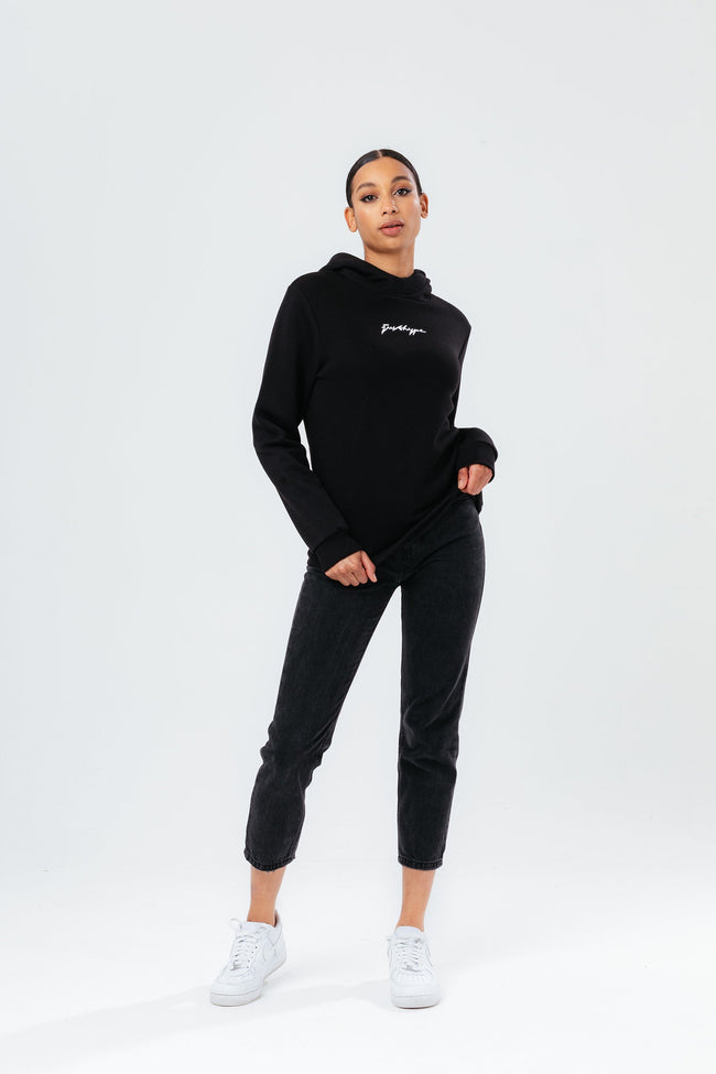 HYPE BLACK FUNNEL NECK WOMEN'S PULLOVER HOODIE