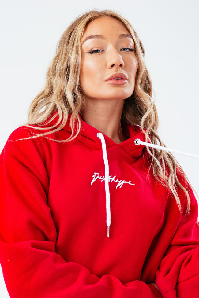 HYPE RED LONG LINE WOMEN'S PULLOVER HOODIE