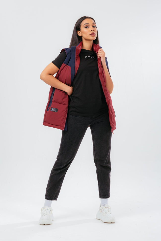 HYPE BURGUNDY ADULT GILET WITH DETACHABLE HOOD