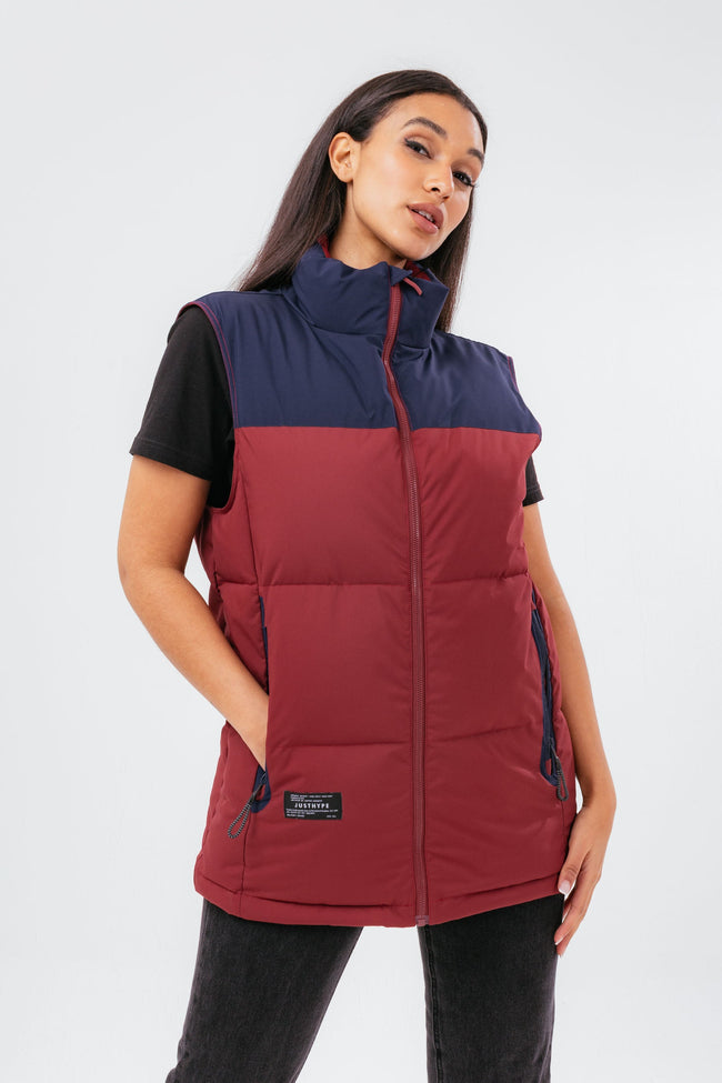 HYPE BURGUNDY ADULT GILET WITH DETACHABLE HOOD