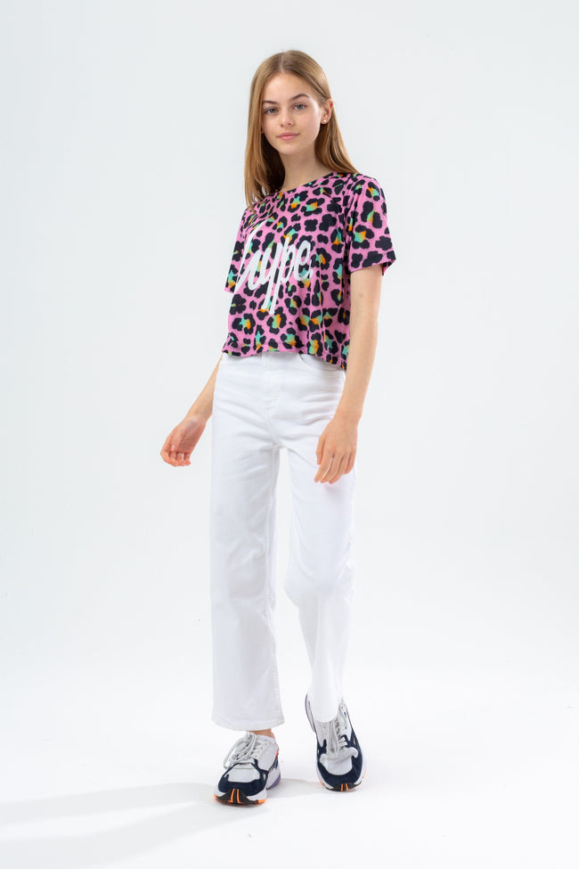 HYPE DISCO LEOPARD GIRLS CROP T-SHIRT