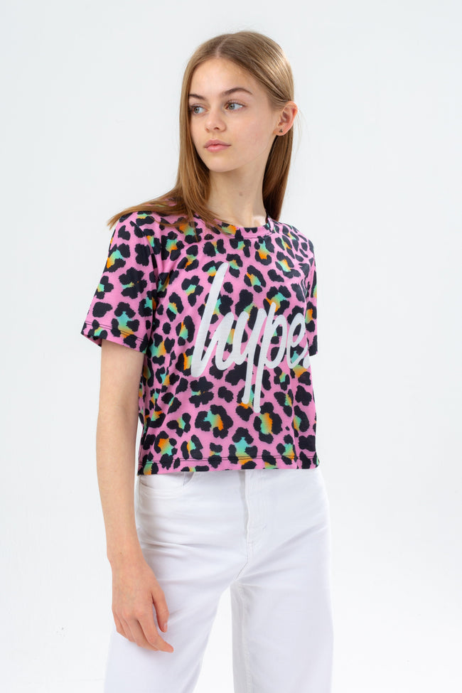 HYPE DISCO LEOPARD GIRLS CROP T-SHIRT