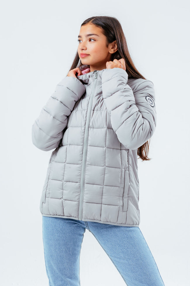 HYPE GREY PINK BAFFLED GIRLS CASUAL JACKET