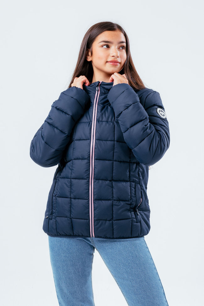 HYPE NAVY PINK BAFFLED GIRLS CASUAL JACKET