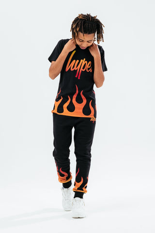 HYPE BLACK FLAME HEM BOYS T-SHIRT