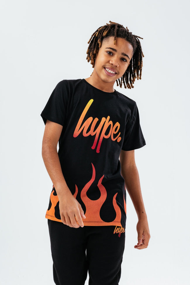 HYPE BLACK FLAME HEM BOYS T-SHIRT